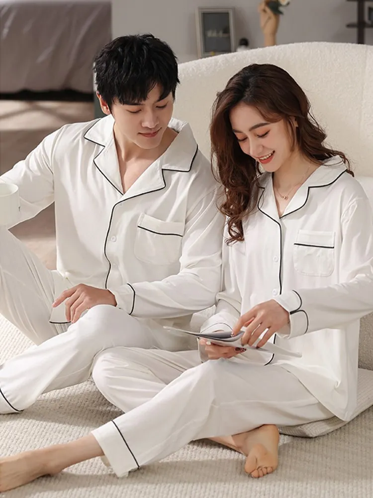 Modal Couples Matching Clothing Set White Pajama For Women Men PJ Pijama Mujer Sleepwear Cotton Pyjama Pour Femme Home Clothes