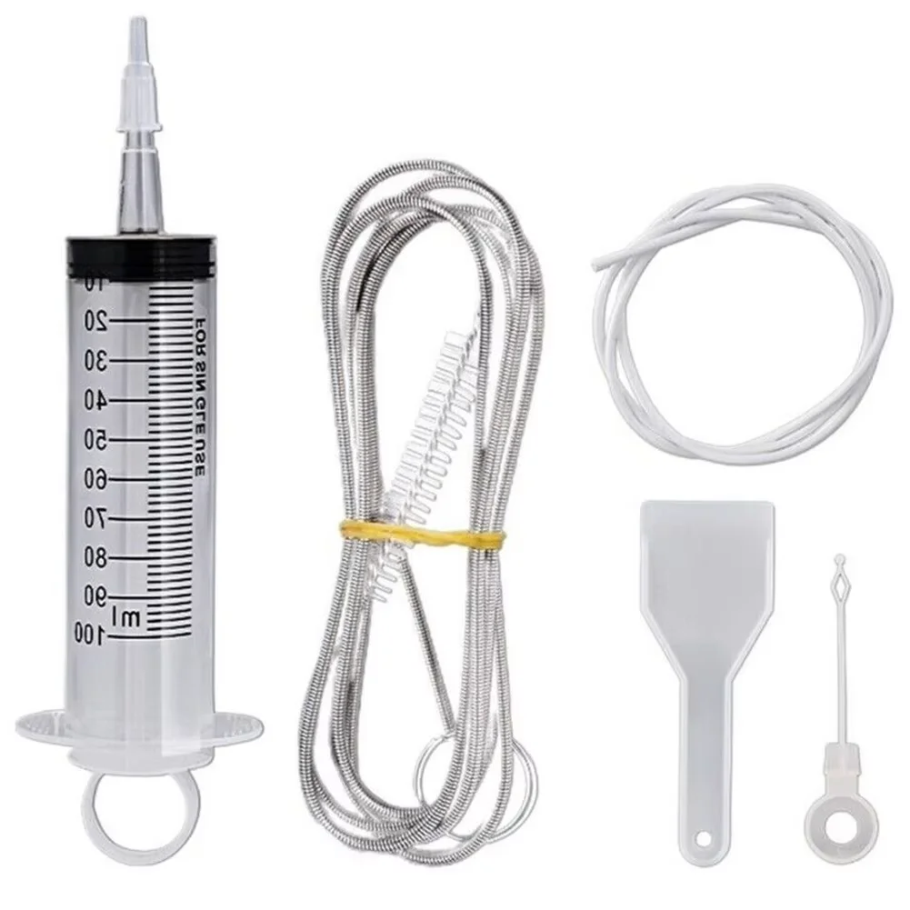 5pcs Fridge Dredging Kit Flexible Refrigerator Scrub Brush Reusable Clean Drain Outlet Dredging Tool Cleaning Syringe Shovel