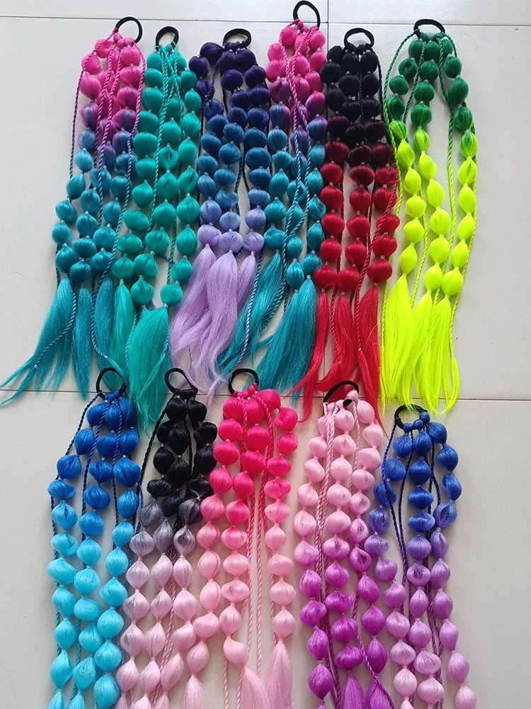 Bubble Braid Pferdeschwanz-Haargummi mit Farbverlauf, elastische Verlängerung, synthetisch, lang, geflochten, zum Wickeln, für Festival, Cosplay, Party, Damen und Mädchen – Detail 4