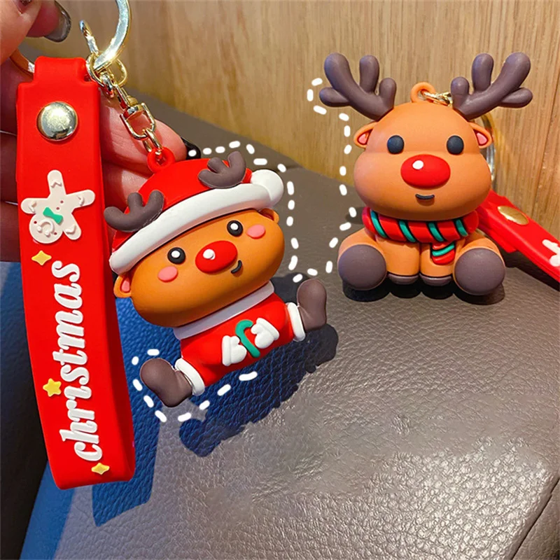 

Cute Cartoon Christmas Keychain Santa Claus Elk PVC Key Pendant Lovely Gingerbread Candy Keyring Christmas Gifts for Friends