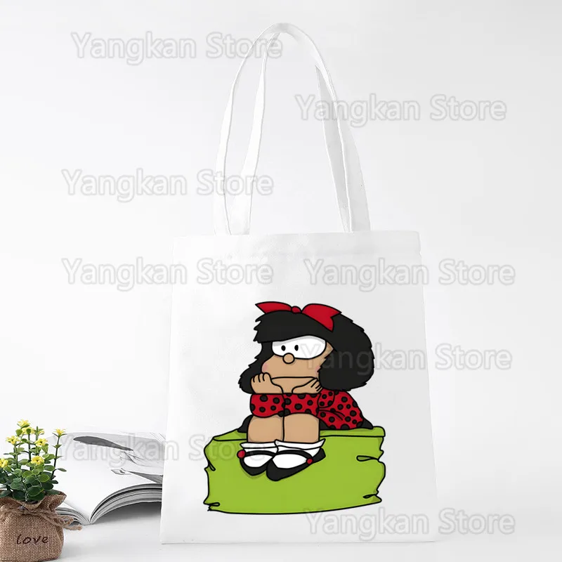 Mafalda Comic Ulzzang Cartoon Kawaii Shopping Bag Borsa della spesa Bolsas De Tela Tote Bolsa Shopping Bag Jute Tote