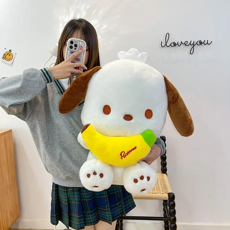 Sanrio Kawaii Pochacco Series-muñeco de peluche grande de plátano, almohada, juguete para niños, chica suave, regalo de cumpleaños, sofá decorativo, 35-60cm