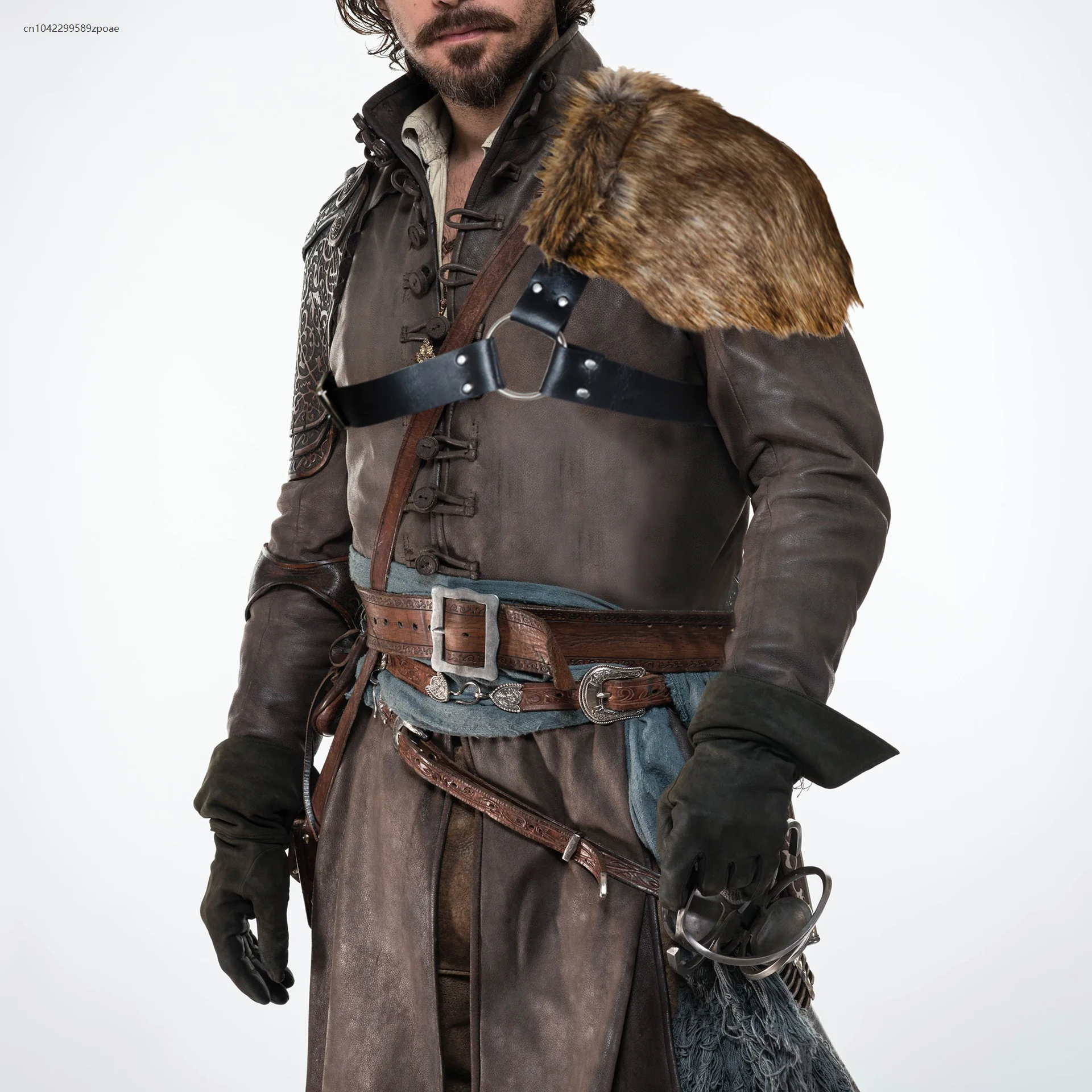 

Men's Medieval Viking One-shoulder Armor Fur Shawl Barbarian Shoulder Cloak With Chest Strap Fur Shawl Carnival Cosplay Props
