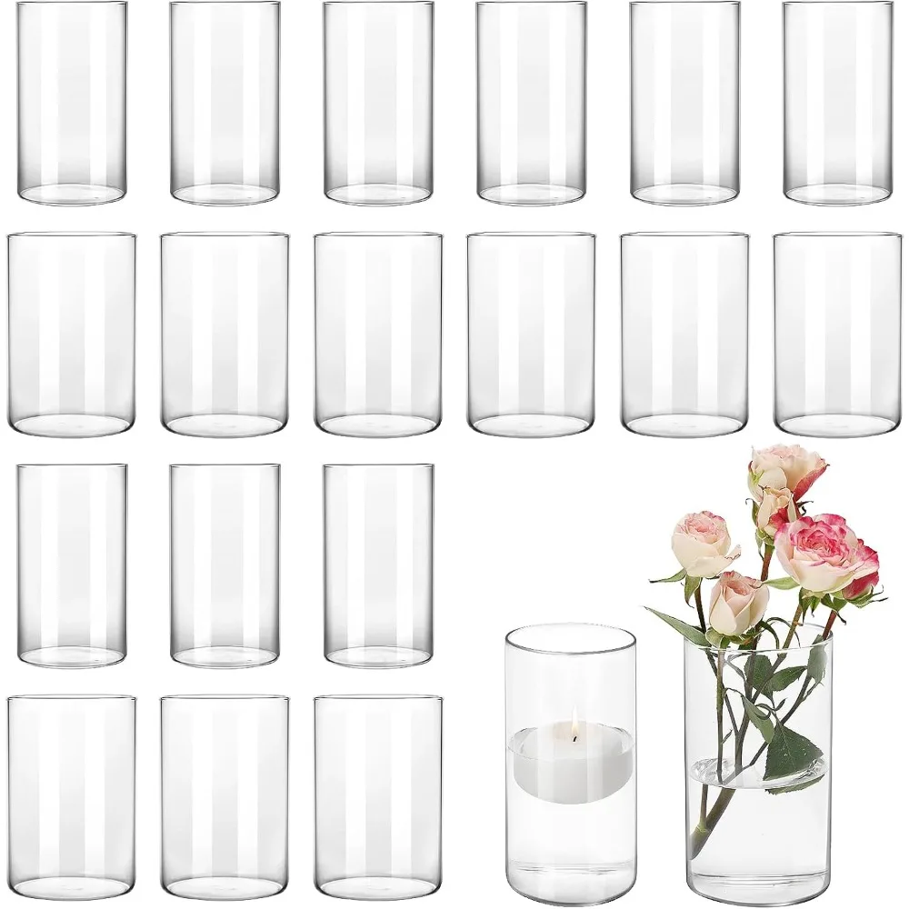 CEWOR 20pcs Glass Cylinder Vase Candle Holder 6 Inch Tall Clear Vases for Wedding Centerpieces Hurricane Floating Candle Simple