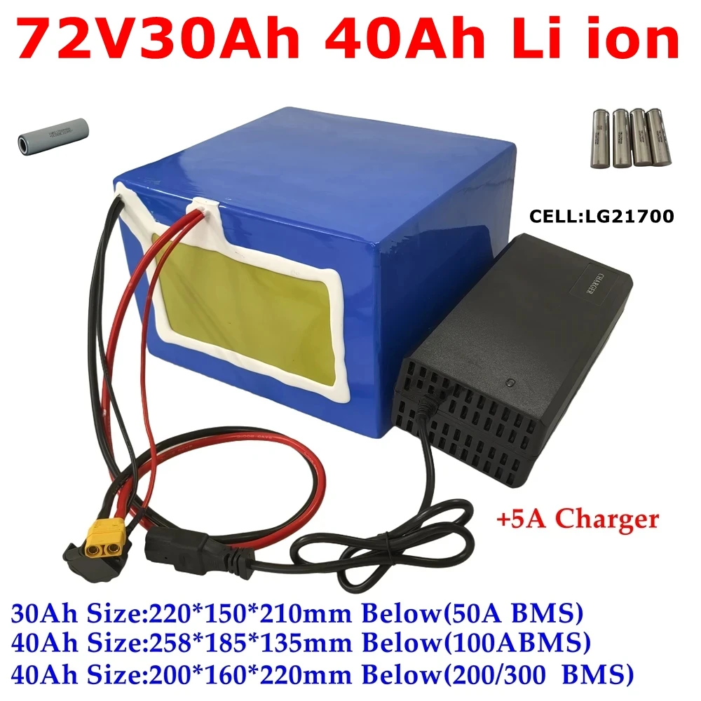 Batterie li-ion haute capacité, 72V, 40Ah, 72V, 35Ah, 30Ah, 100A BMS, planche de surf électrique, jet, moteur électrique au lith