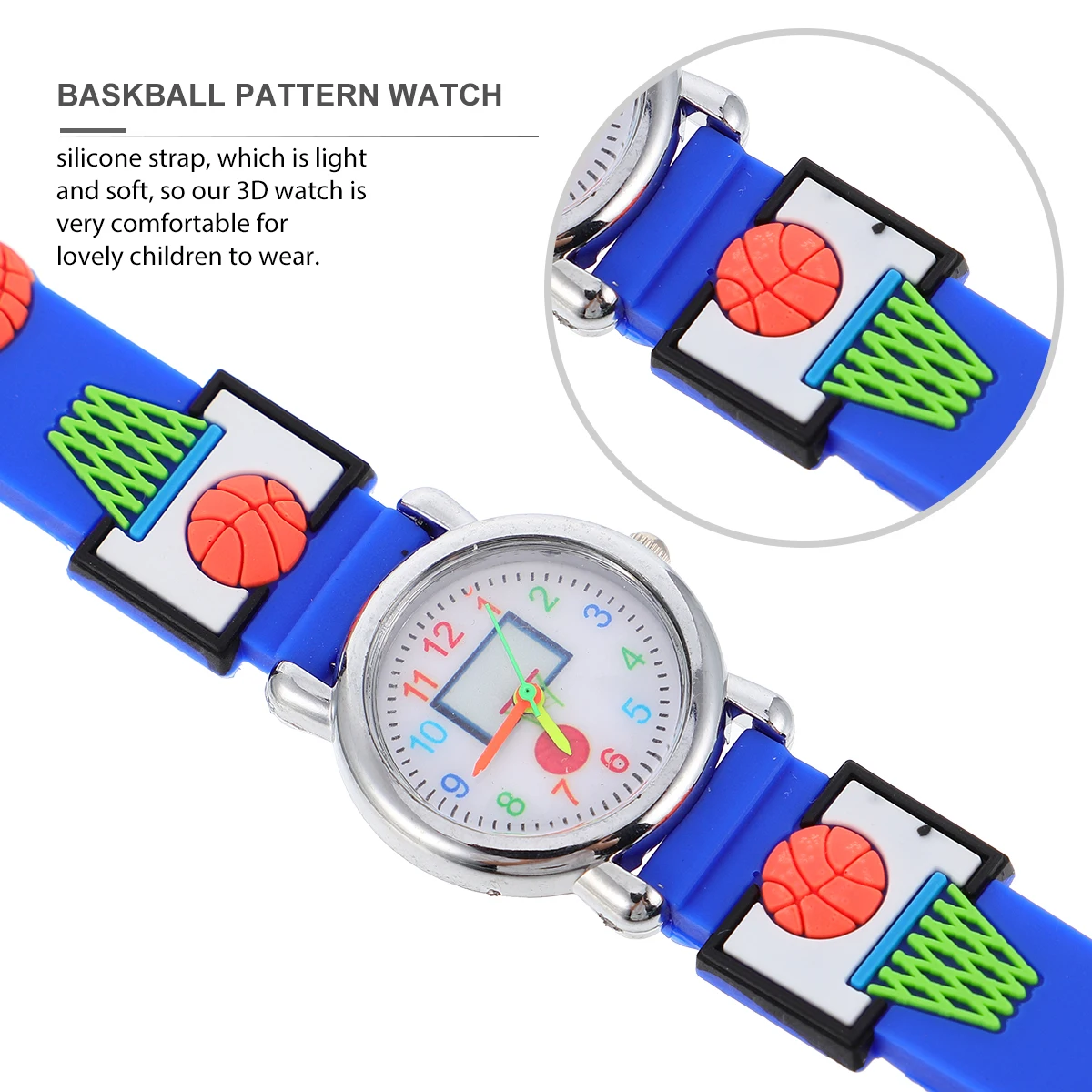 

3D Basketball Pattern Kids Watch Boys Girls Children Cartoon Wristwatch Waterproof Comfortable for Learning
