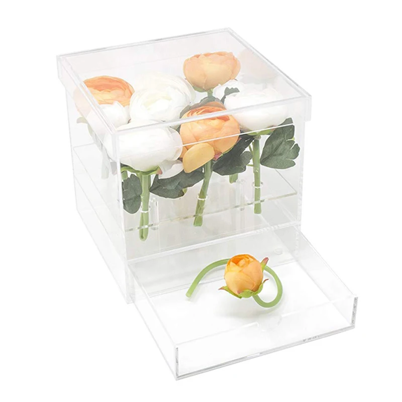 New Clear Acrylic Flower Box With Drawer 9 Holes Drawer Rose Flower Box Valentine\'s Day Wedding Decor Gift Box Wholesale