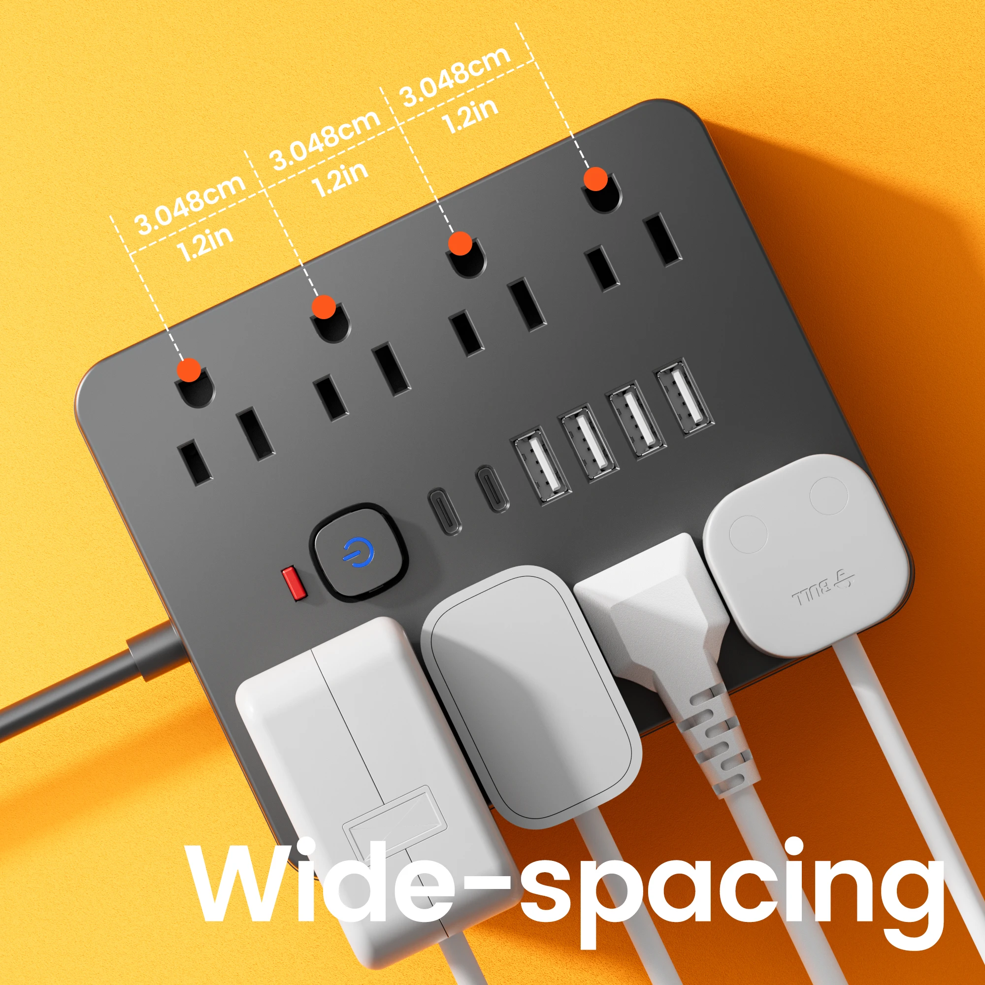 14-in-1 Power Strip Switch Surge protector Prection multifunctional socket electric flat plug with USB Type-C charger oulets
