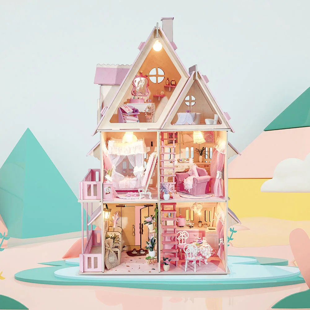 DIY Sweet Princess House Puzzle Art Villa Handmade Assembly Toy With Paint Kit LED Lights Creative Birthday Gift For Girls