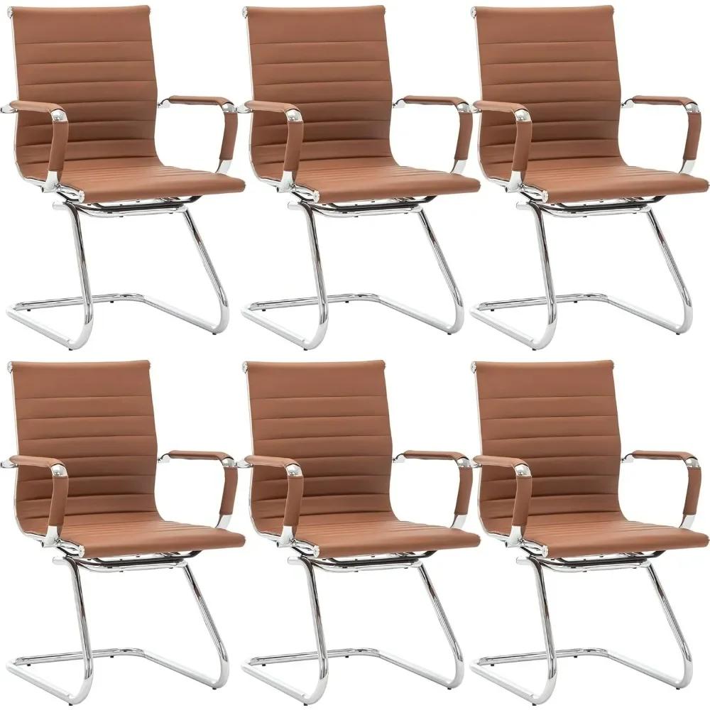 

Office Guest Chairs & Reception Chairs, Leather Waiting Room Chairs Mid Back with Sled Base , Coffee (6 Pack)