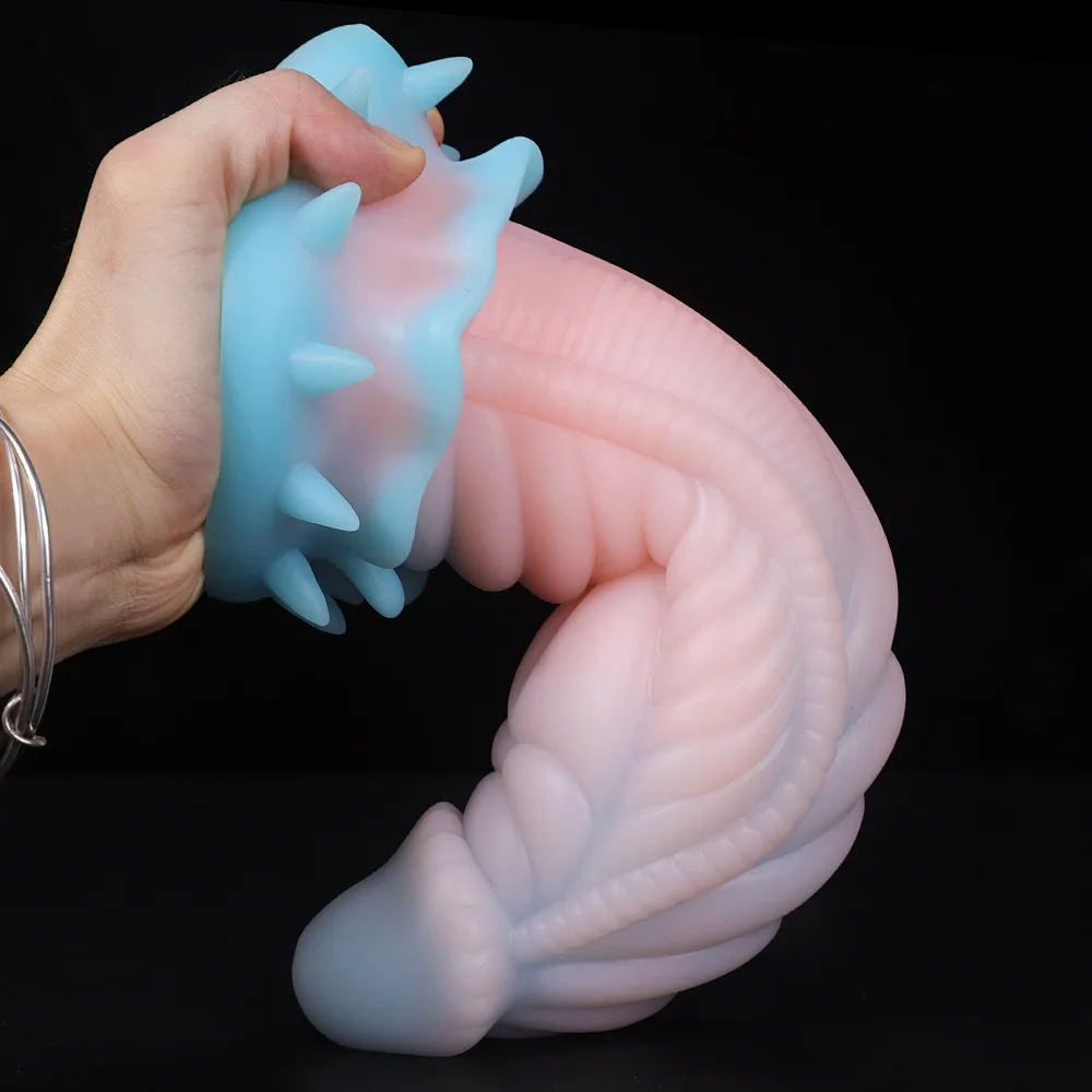 Bardzo duża miękki, osobliwy przedłużacz korek analny mocna przyssawka płynny materiał silikonowy baza z kolczastą New Style masturbacja Dildo