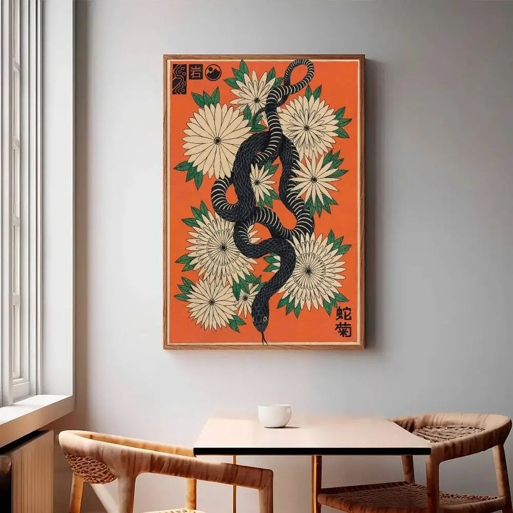 The Serpent and the Nine Chrysanthemum Poster Mural for Living Room Bedroom Wall Office Wall Decor Gift for Friends Unframed
