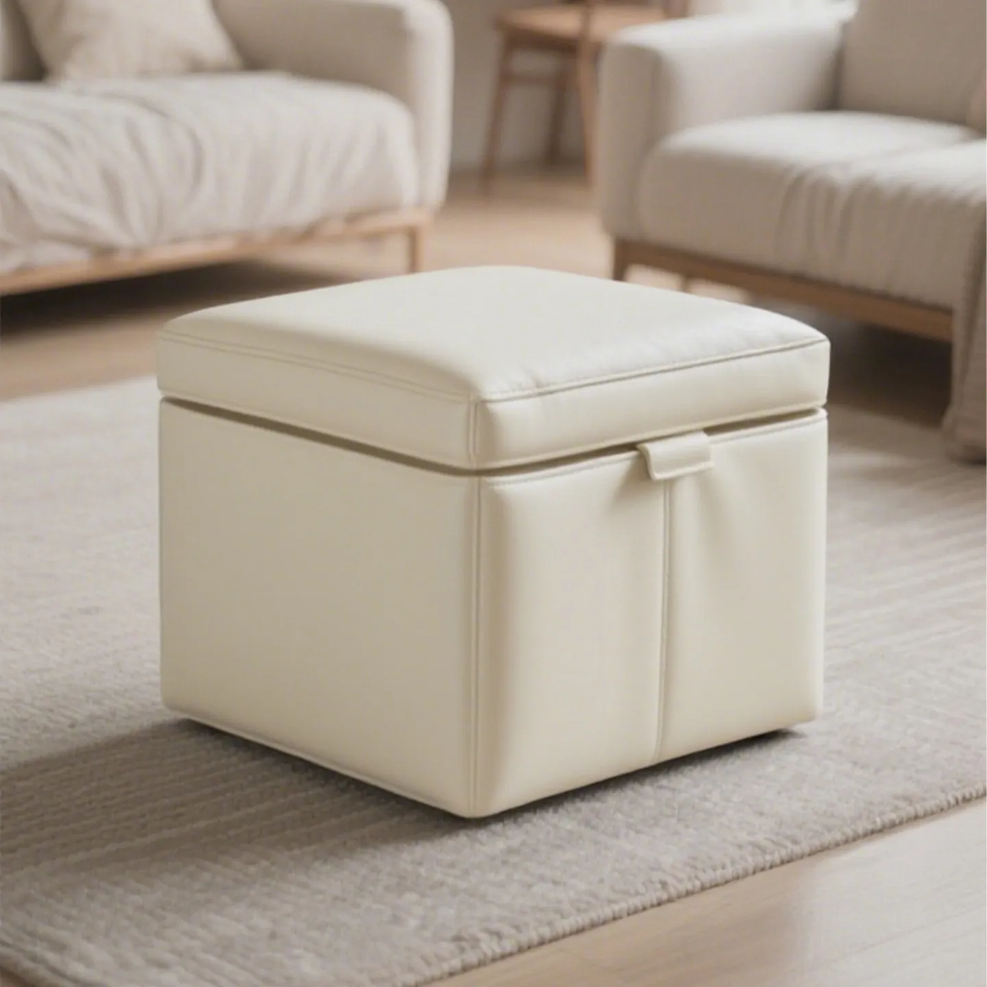 eco-friendly Simple and modern leather ottoman, multifunctional storage stool, sofa footrest, dressing room stool, small square