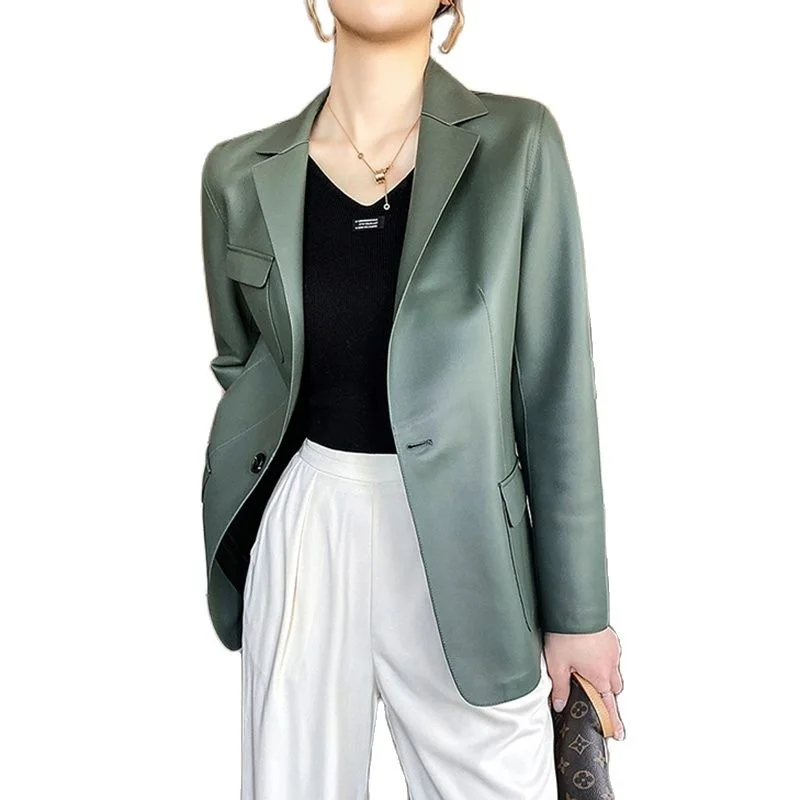 

Suit Explosions Leather Coat 2023 New Autumn Winter Trendy Women Casual Black Green Blazers PU