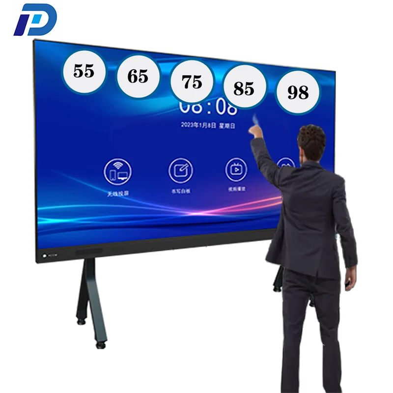 85 Inch 4K LCD Interactive Smart Whiteboard Foldable Aluminum Frame Multi Touch Display Panel for School Teaching Office
