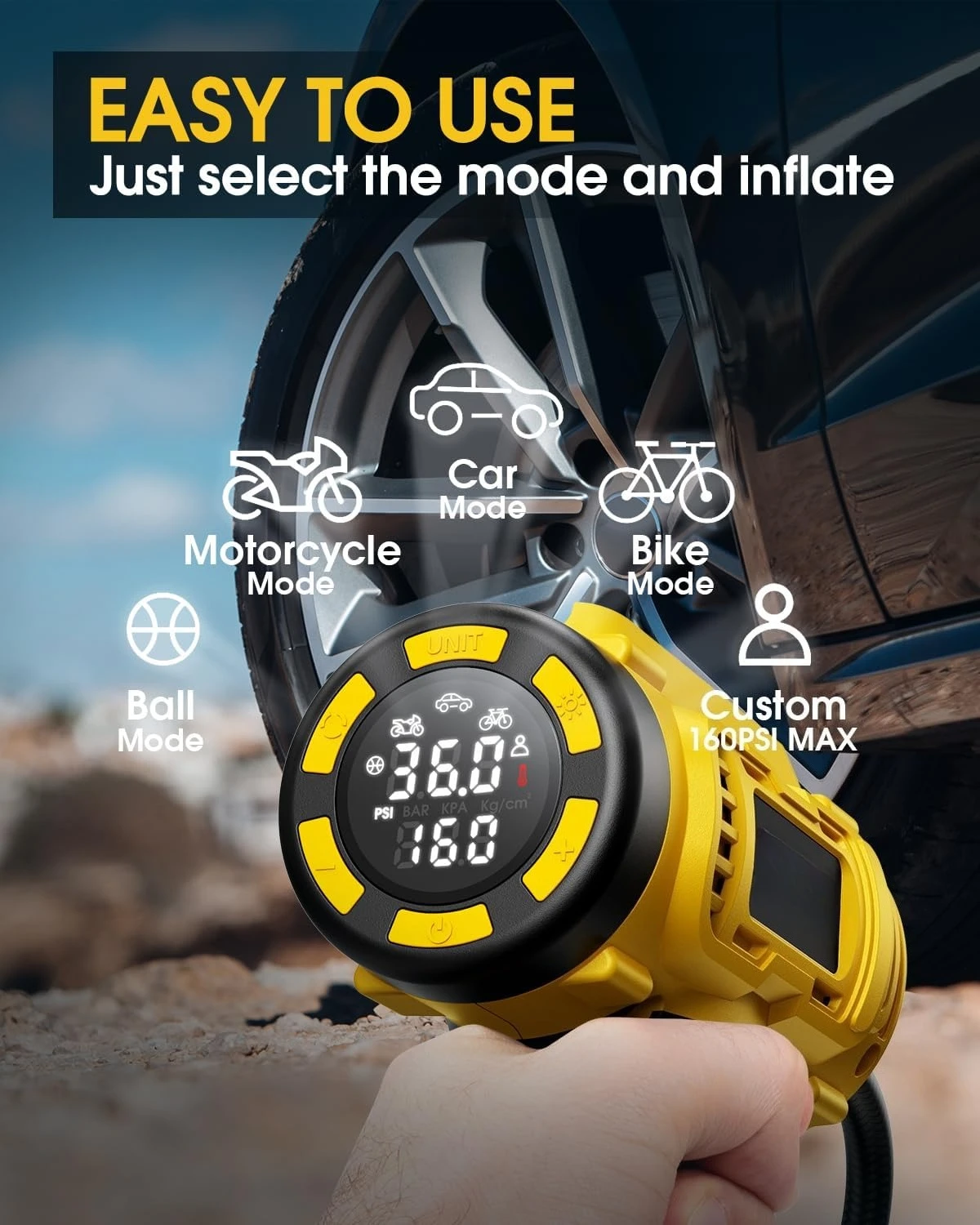 

Cordless Tire Inflator Portable Air Compressor, 160PSI Car Tire Air Pump, 21V Rechargeable Battery Powered Air Compressor,Hot