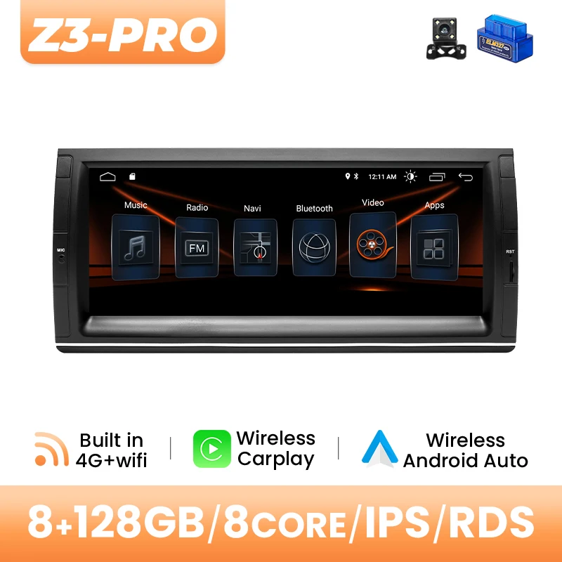 10.25Inch 1280*480 IPS Scherm Draadloze Carplay Auto Multimedia Radio Voor BMW E39 E53 M5 1995-2003 Android 14 Octa Core GPS Speler