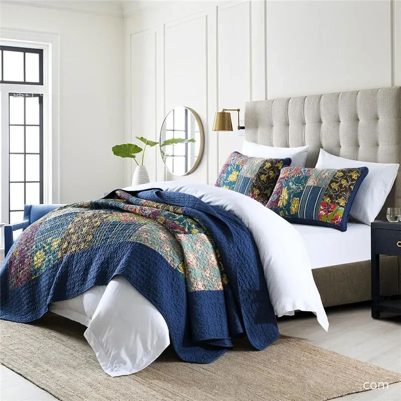 Patchwork Cotton Quilt Set 3pcs Plaid Bedspread on Bed Coverlet Queen King Shabby Chic Quilted Comforter Blanket for Bed Cover