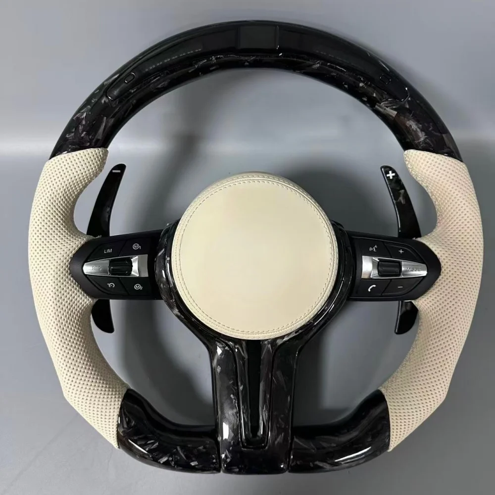 

LED Car Steering Wheel Forged Carbon Fiber Beige Leather For BMW M3 M5 M6 F10 F11 F30 F31 F34 F32 F33 F36 F20 F21 F22 F23