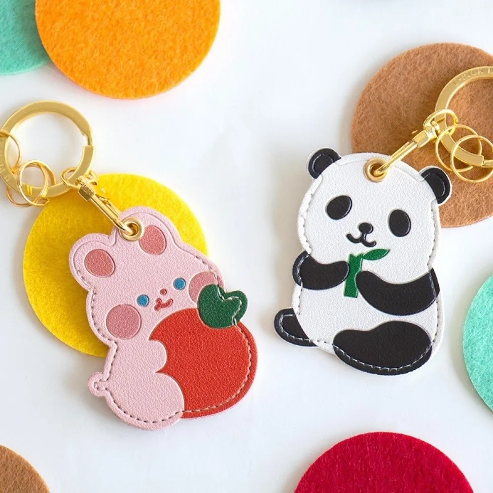 1pc Lotus Panda PU Access Card Holder Cute Rabbit Pendant Keychain Access Control Card Cover Daily Keyfob Accessories
