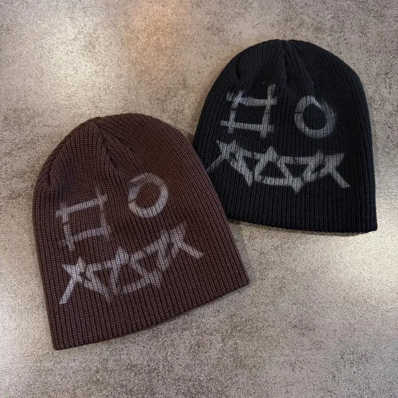 Lustige Graffiti-Jacquard-Strickmütze, Unisex, mit Graffiti-Muster, Skull Cap, Hip-Hop-Street-Style, warme Winter-Strickmütze – Detail 3