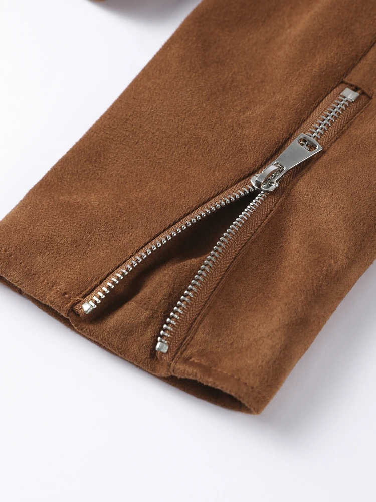 

Замшевые короткие женские куртки в стиле ретро, повседневные женские пальто с лацканами и длинными рукавами на молнии, новинка весны 202, однотонная уличная верхняя одежда для женщин