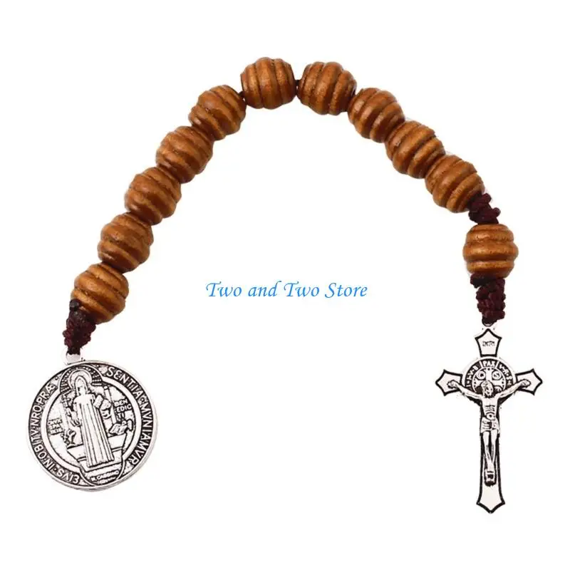 

HX6F Spiritual Devotion Rosary Crucifix Benedict Medals Religious Wrist Accessories