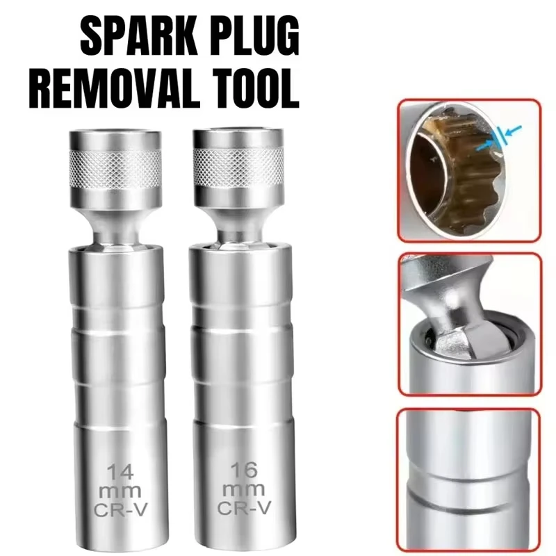360° Swivel Spark Plug Socket Removal Tool 14/16mm Spark Plug Socket Wrench Adaptor Magnetic Spark Plug Socket Installation Tool