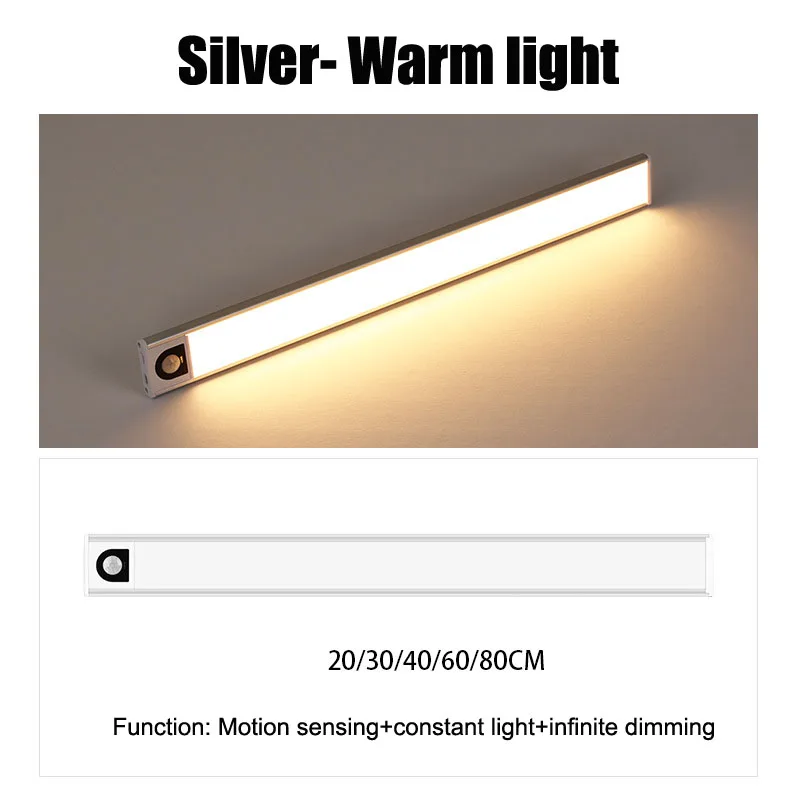 60CM 80CM Night Light Motion Sensor Thin LED Kitchen Rechargeable USB Lamp Backlight For Bedroom Bedside Table Lighting