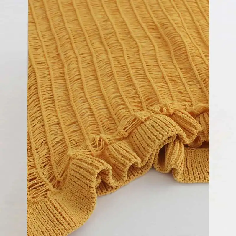 Yellow Suspenders Beach Sexy Hollow Knitted Slim Fit Cover Up Long Dress Summer Vacation Women O Neck Sleeveless Swimsuit