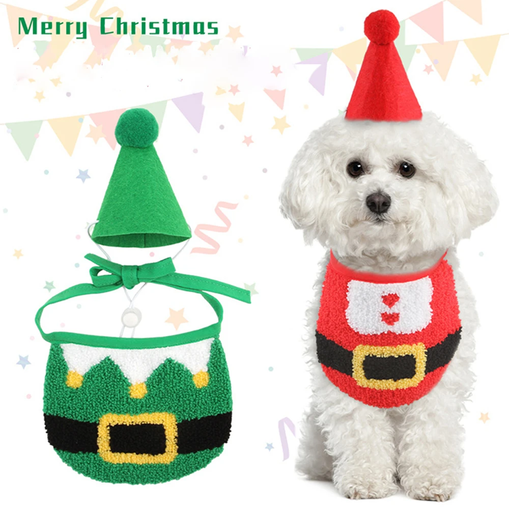 

Christmas Pet Decoration Set Cats Dogs Saliva Scarf with Hat Festival Atmosphere Accessories Puppy Collar Kitten Neckerchief Bib