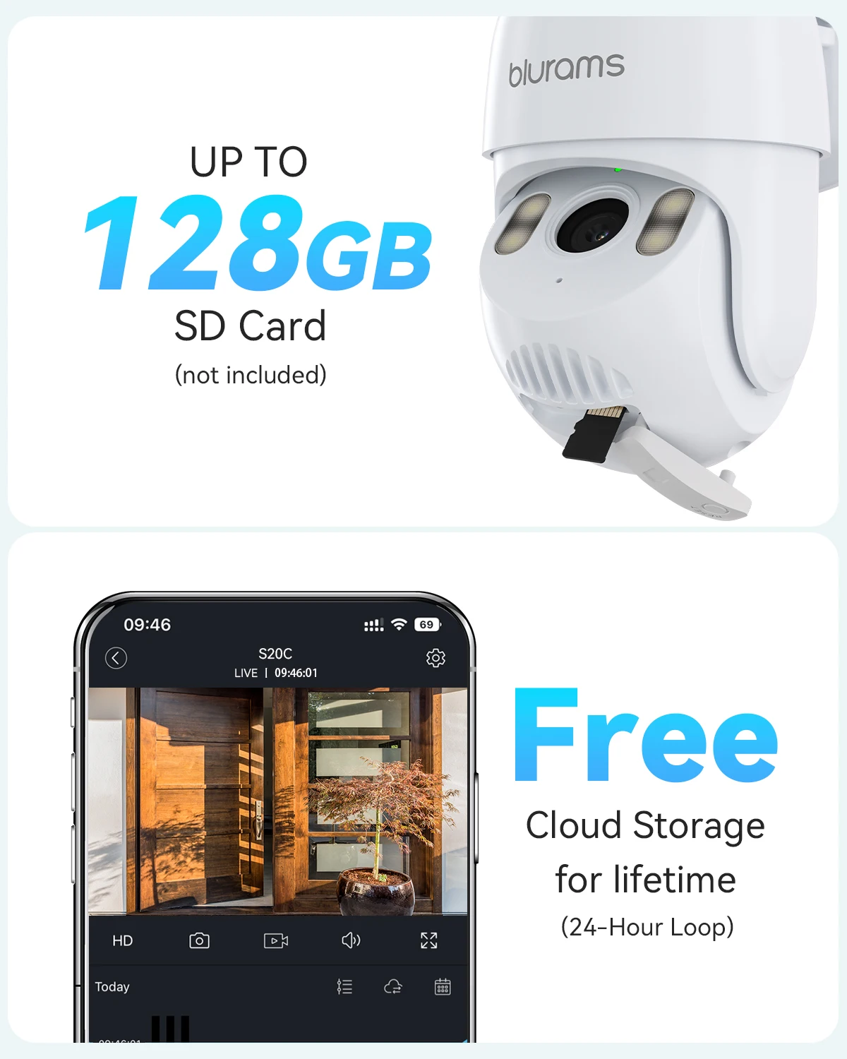 Blurams 2K HD 2.4G/5G WiFi Home Security Camera Outdoor PTZ Camera Outside with Motion Tracking, Color Night Vision, 2-Way Talk
