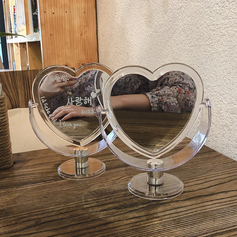 

Acrylic Double-sided Heart Shape Makeup Mirror Rotatable Desktop Stand Table Compact Mirror Dresser 3 Color Cute Standing Mirror