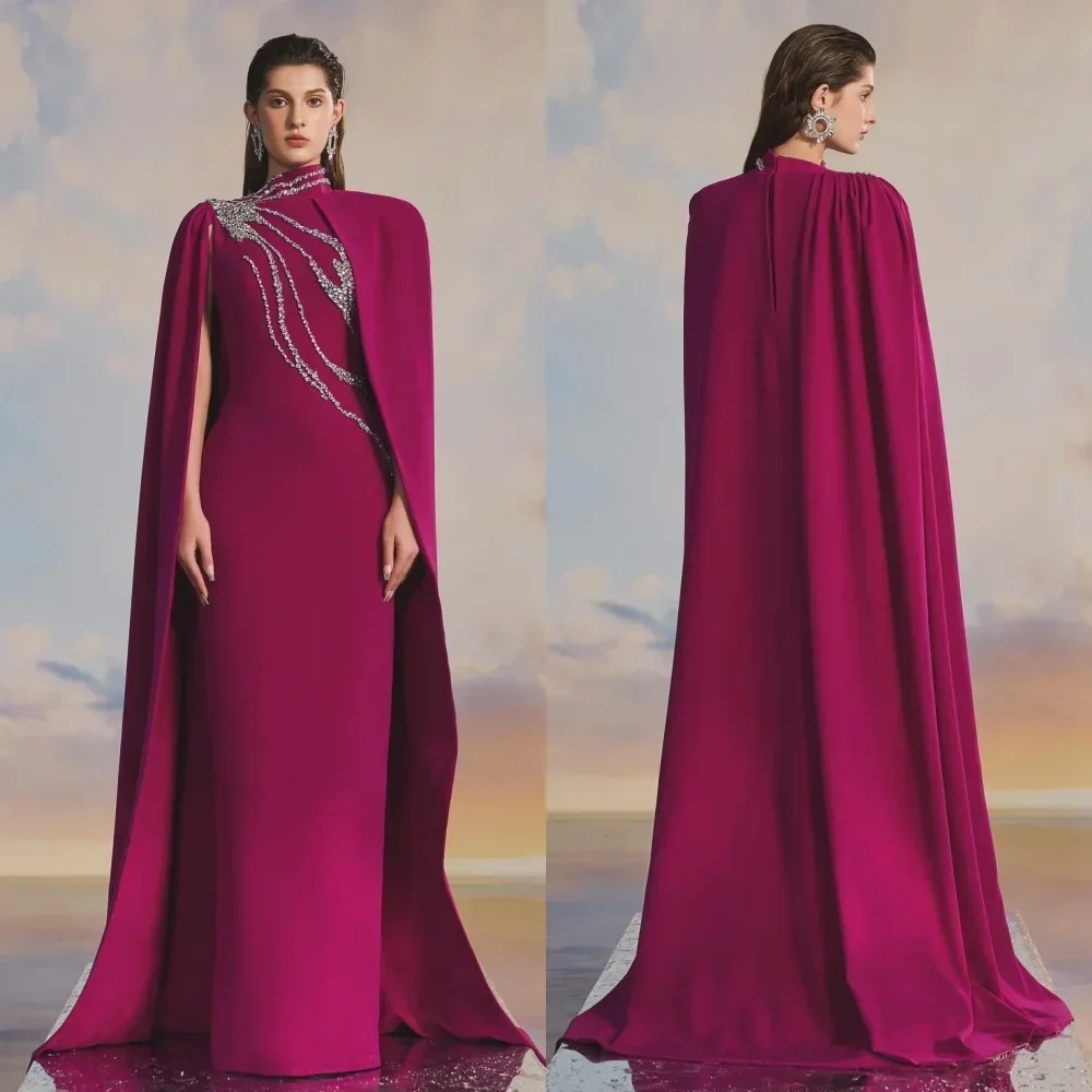 Customized Fashion Jersey Sequined Pleat A-line High Collar Midi Dresses Cocktail Dresses Classic Exquisite Modern Style Chines