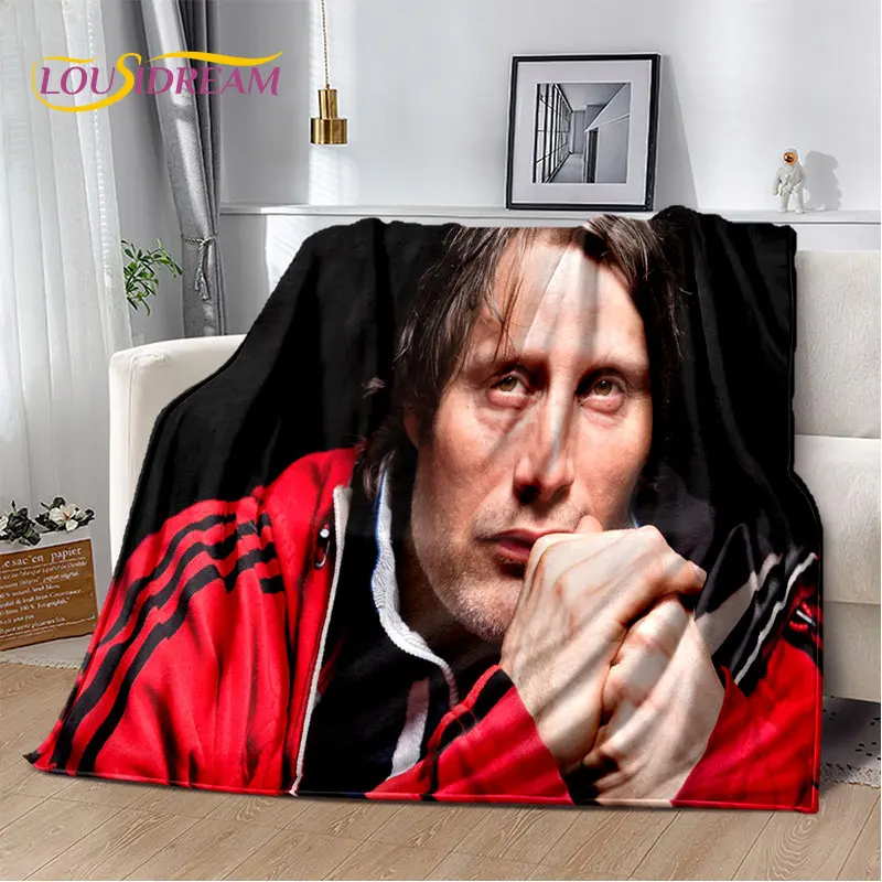 3D Mads Mikkelsen Actor Star Soft Plush Blanket,Flannel Blanket Throw Blanket for Living Room Bedroom Bed Sofa Picnic Cover Kids