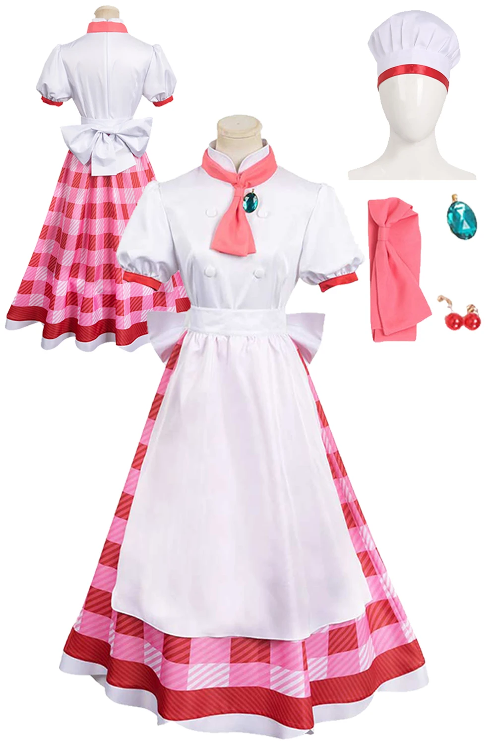 

Chef Peach Disguise Costume Hat Lolita Dress Anime Game Showtime Fancy Outfits Cloth Women Girl Cosplay Carnival Party Suit