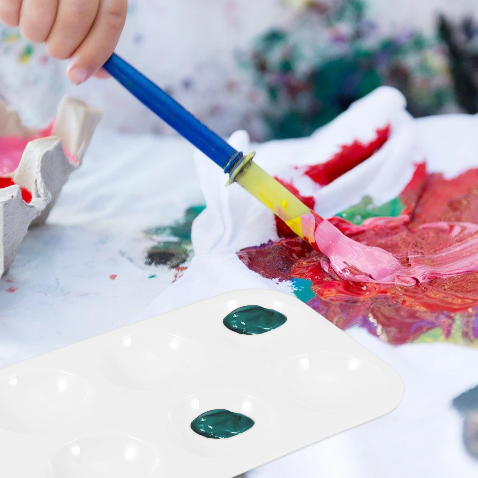 

6Pcs 6 Well Paint Mixing Palette White Rectangular Plastic Watercolor Tray for Doodling and Painting Color Mixer Plate