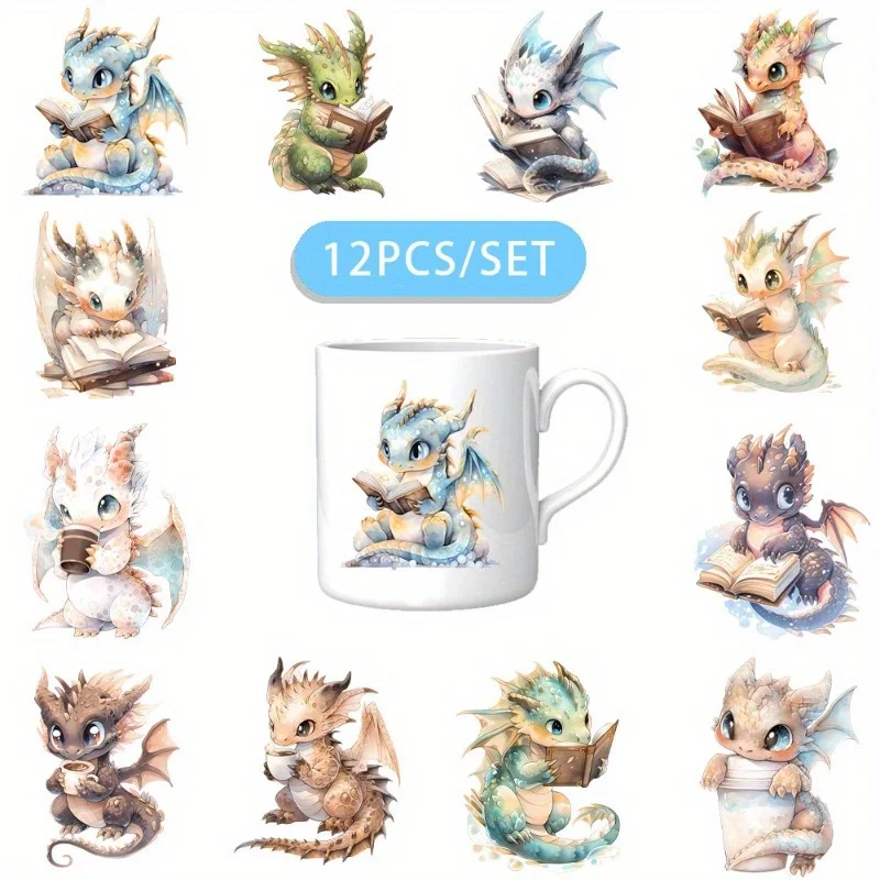 

Набор из 12 шт. УФ DTF самоклеящихся декоративных пленок для тумблеров с акварельными фэнтезийными драконами, для самостоятельного нанесения