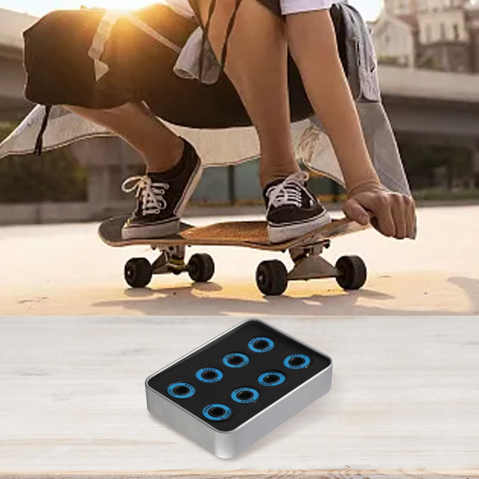 608RS ABEC-11 Skateboard Bearings 8 pcs Featuring Integrated Spacer for Longboard Scooter Spinner and Cart Use