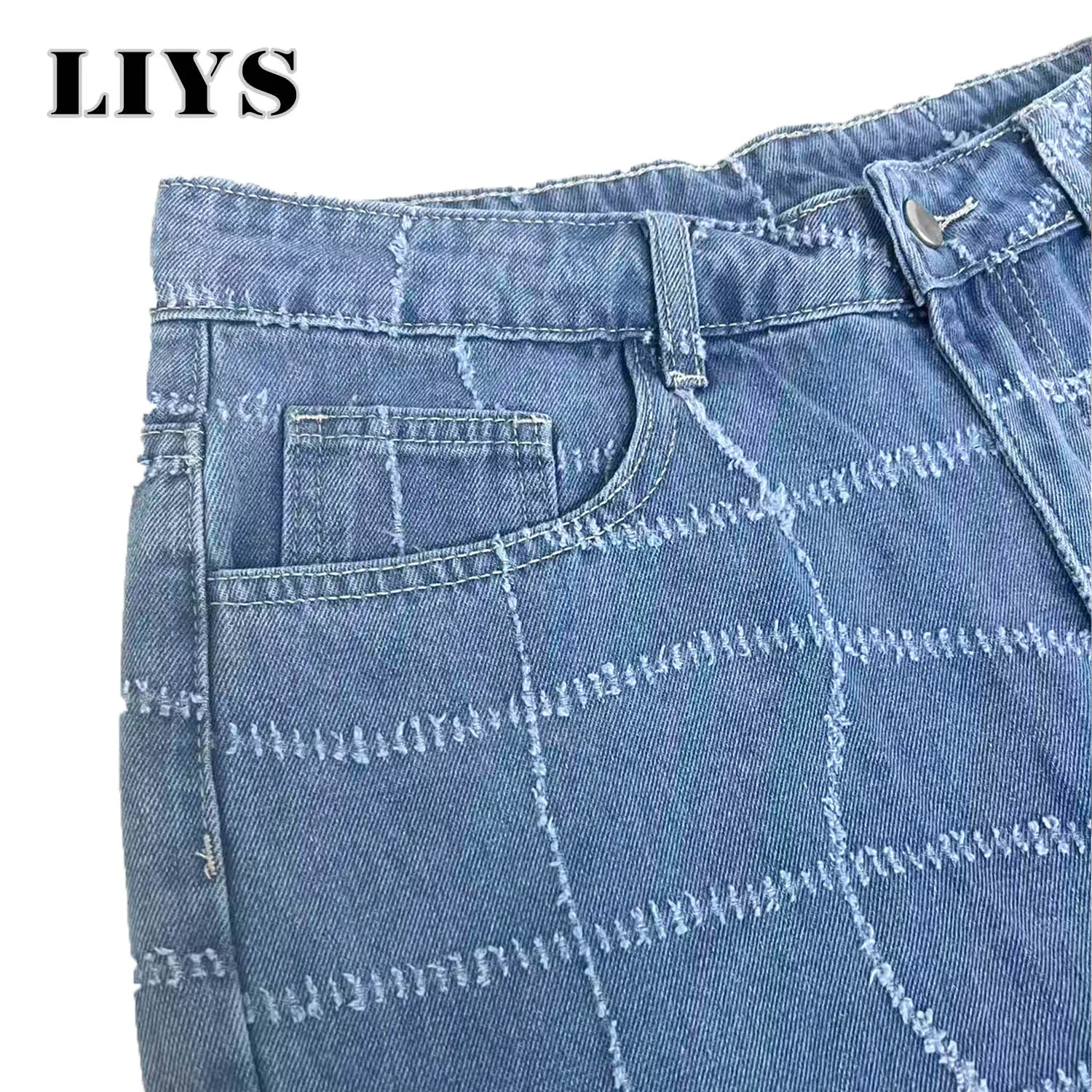LIYS Men's Vintage Wash Wide Leg Jacquard Jeans Shorts Street Summer Baggy Fit Knee Length Denim Short Suitable for Casual Daily