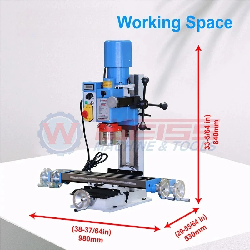 WEISS VM13L Benchtop Milling Drilling Machine 750W Brushless Variable Speed 100-2500RPM Mill Drill