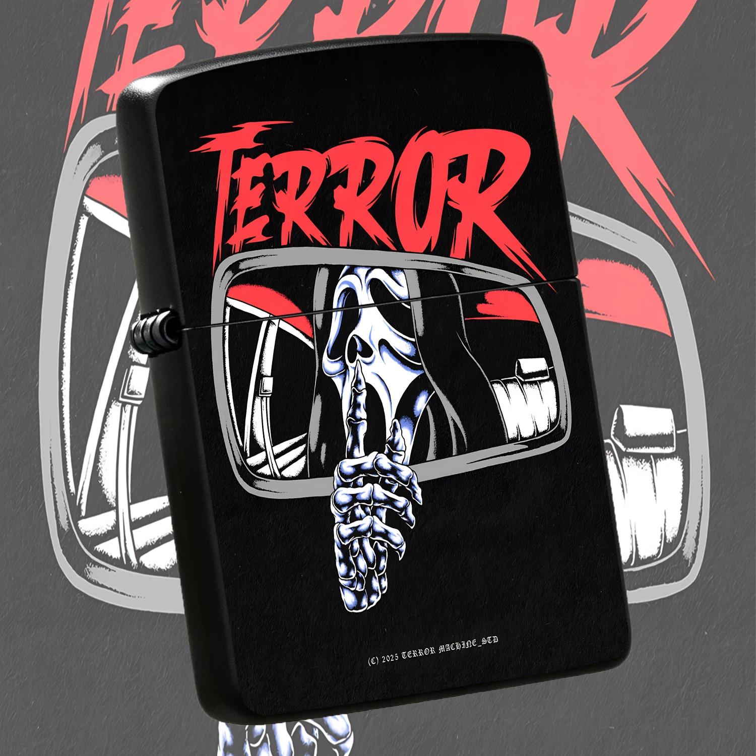 English: Creative TerrorRearview Mirror Themed Lighter, Stylish Scream Hush Fun Accessory, Portable Daily Carry Item, Spooky Halloween Vibe Decor, Unique Nice Gift for Horror Fans, Suitable for All Daily Scenarios, Exqui Humorous and intere