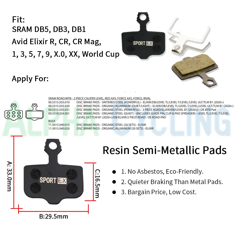 4 Pairs Bicycle Disc Brake Pads for Avid Elixir R/CR/CR-MAG/E1/3/5/7/9 Sram X0 XX DB1/3/5 Dualtron Thunder, Sport EX Class