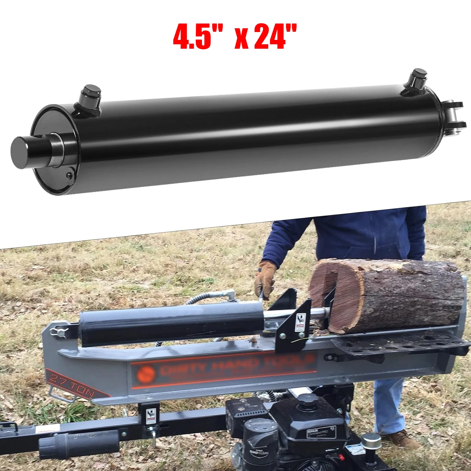 

MX Hydraulic Log Splitter Cylinder 4.5" Bore x 24" Stroke x 1.75" Rod - Heavy Duty Double Acting Hydraulic Cylinder