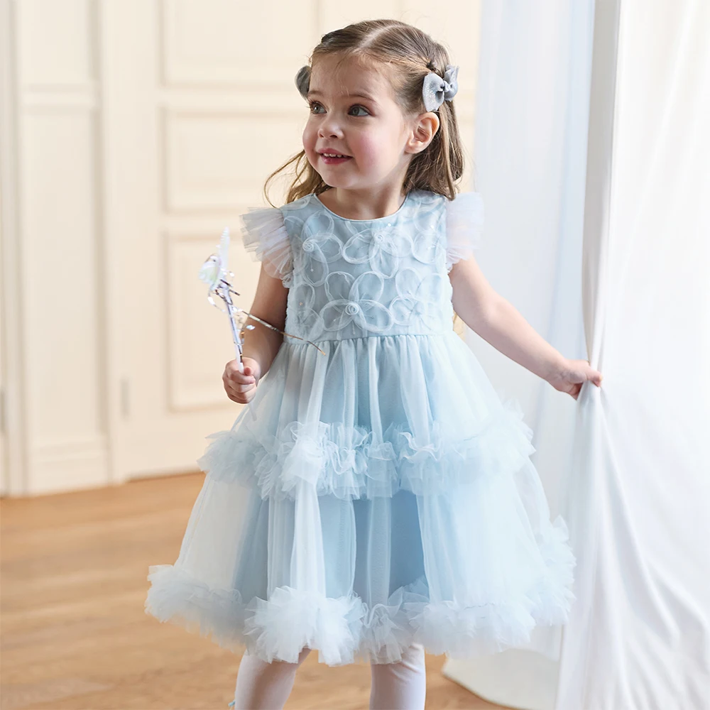 Dave Bella Girls' Mesh Princess Dress Children Summer Short Sleeve Charm Party Dress Elegant Birthday Wedding Clothes DB2261867