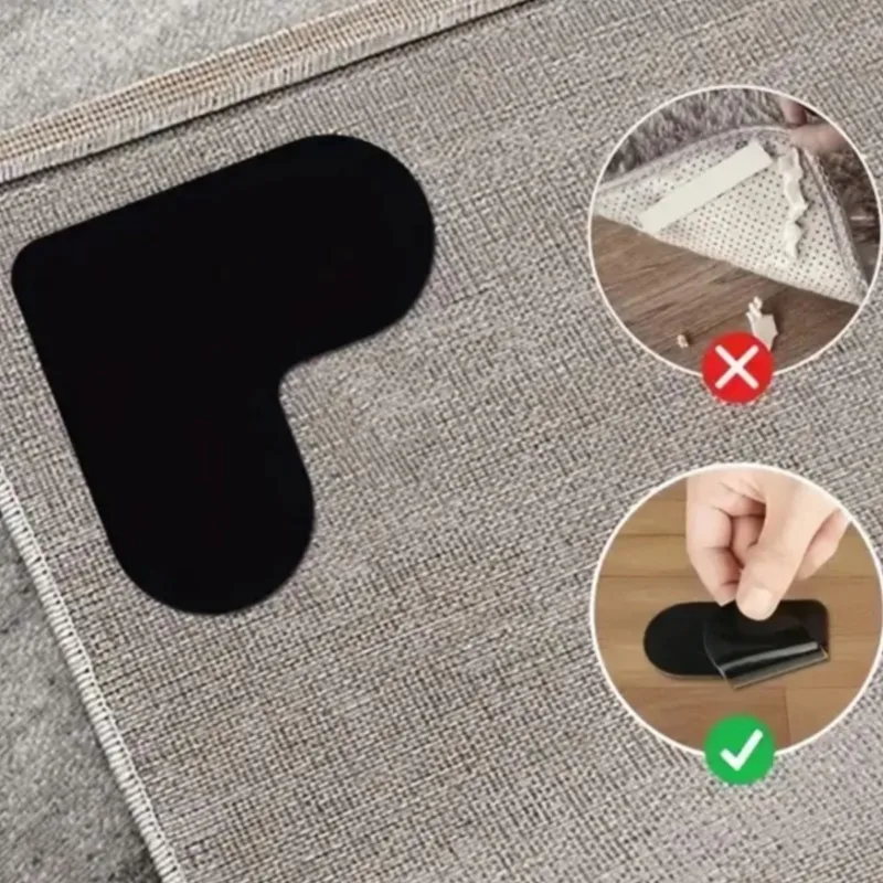 4Pcs Carpet Reusable Non-slip Sticker Washable Anti Curling Carpet Patch Fixed Stickers Mat Tape Gripper Corner Pad 2024