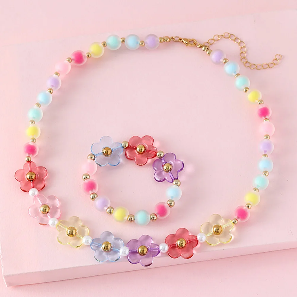 Girl Girls Flower Bracelet Children's Beaded Necklace Pearl Necklaces Kids Choker for