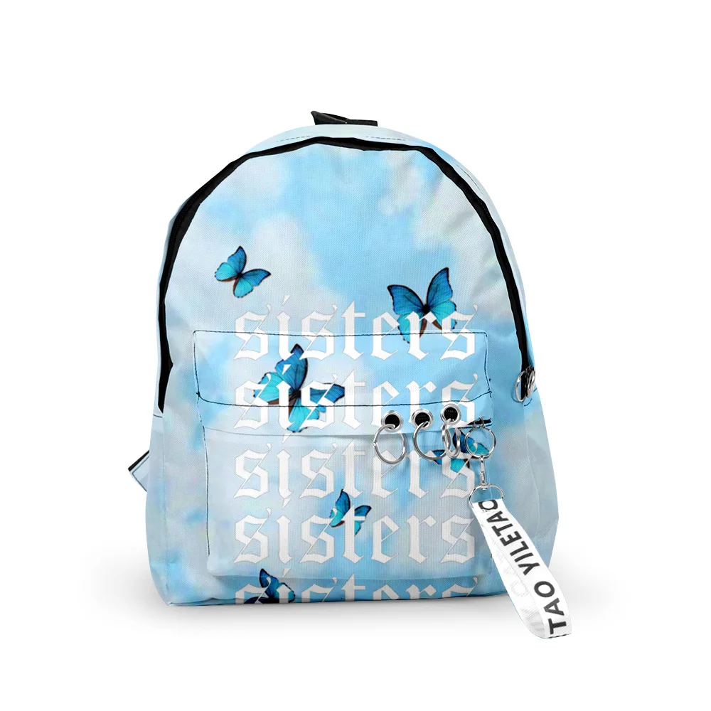 Popular James Charles Blue Butterfly Sisters Backpacks Boys/Girls School Bags 3D Keychains Oxford Waterproof Small Backpacks