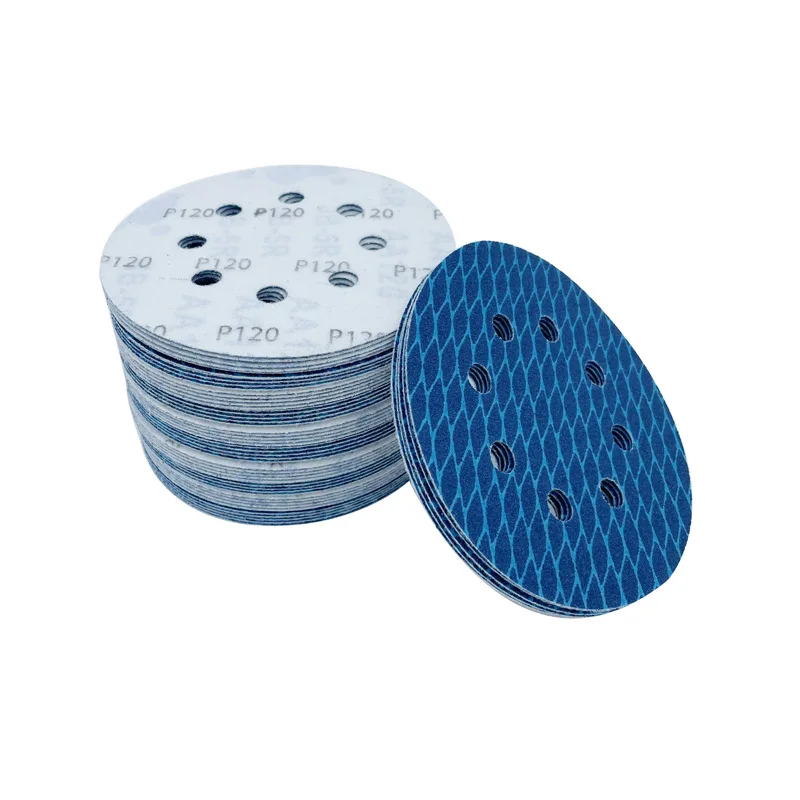Carta vetrata blu 5 pollici 8 fori diamante asciutto e bagnato indietro carta vetrata in velluto griglia diamantata accessori per utensili in carta vetrata 100 pezzi