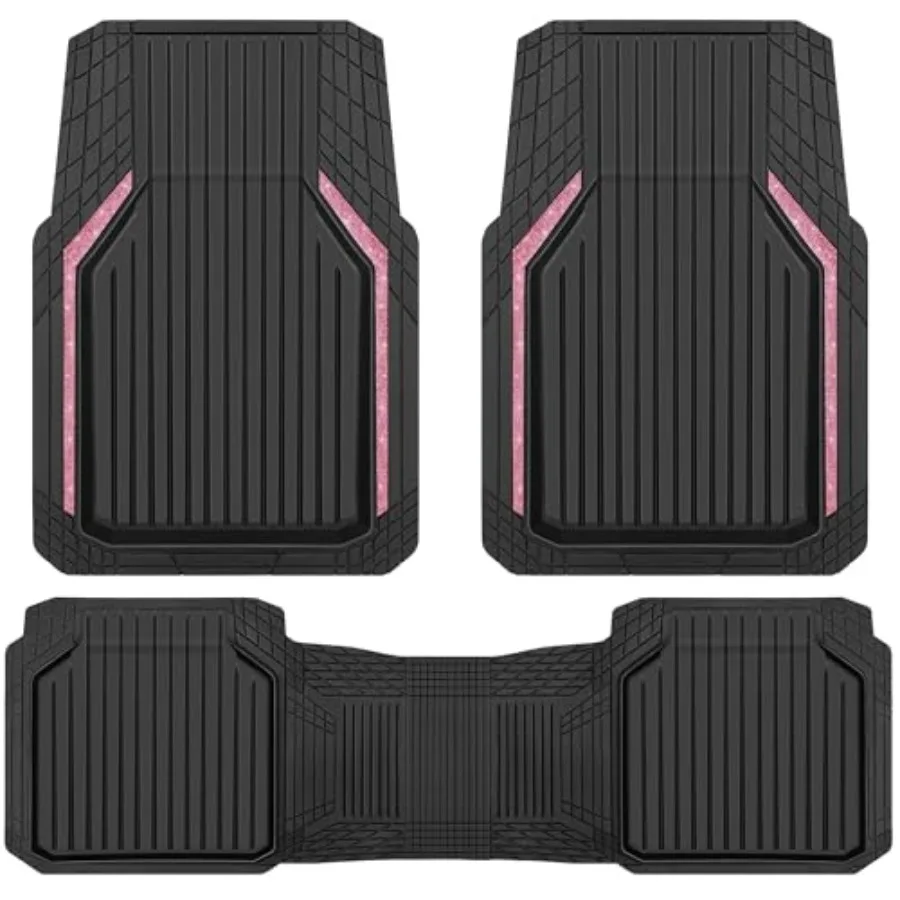 

Pink Heavy Duty Rubber Floor Mats for Car, Waterproof Liner Deep Dish Bling Car Mats Full Sets, Universal Trim to Fit for SUV T